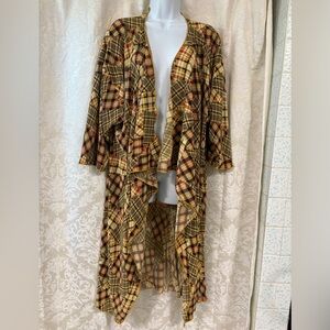LuLaRoe Long Sleeve Plaid Duster in Yellow, Brown, Black